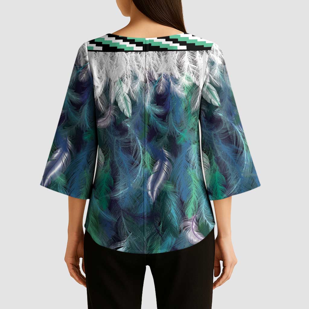 Aotearoa Korowai Motif Kimono Sleeve Blouse Maori Wheku Poutama - Polynesian Pride