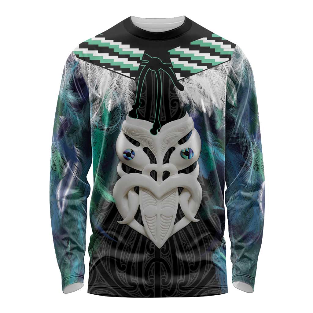 Aotearoa Korowai Motif Long Sleeve Shirt Maori Wheku Poutama LT14 Unisex Turquoise - Polynesian Pride