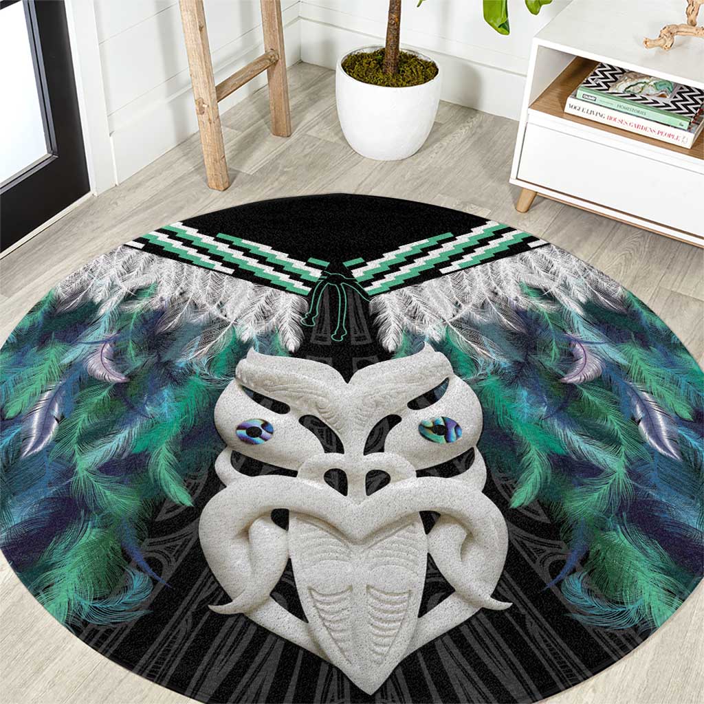 Aotearoa Korowai Motif Round Carpet Maori Wheku Poutama LT14 Turquoise - Polynesian Pride