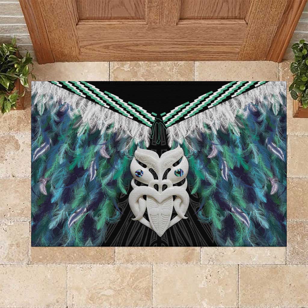 Aotearoa Korowai Motif Rubber Doormat Maori Wheku Poutama LT14 Turquoise - Polynesian Pride