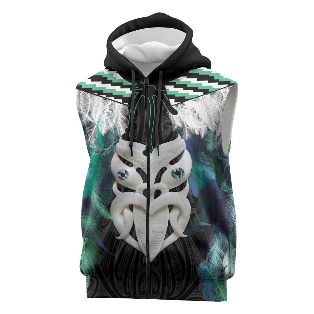 Aotearoa Korowai Motif Sleeveless Zip Hoodie Maori Wheku Poutama LT14