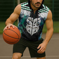 Aotearoa Korowai Motif Sleeveless Zip Hoodie Maori Wheku Poutama LT14