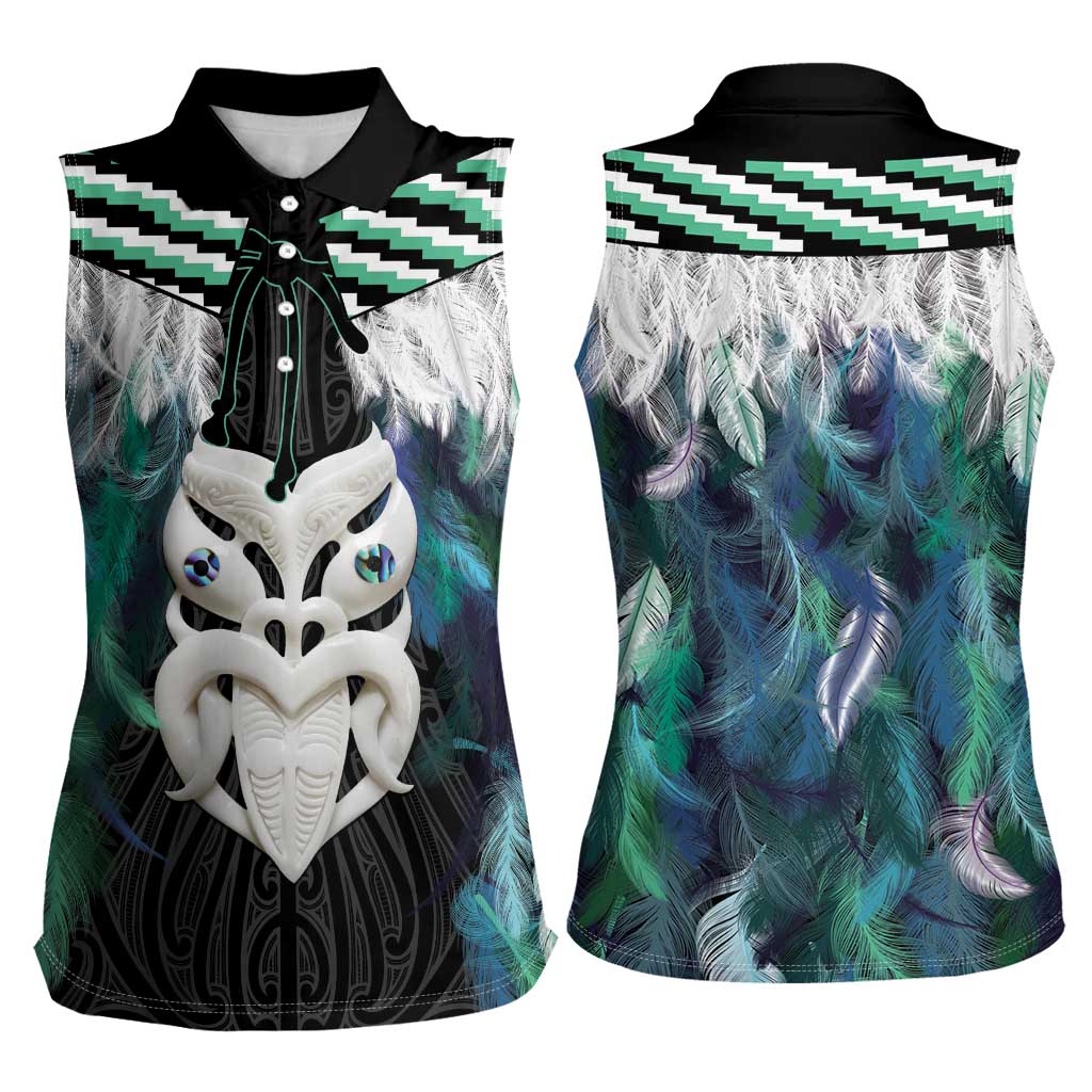 Aotearoa Korowai Motif Women Sleeveless Polo Shirt Maori Wheku Poutama LT14 - Polynesian Pride