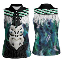 Aotearoa Korowai Motif Women Sleeveless Polo Shirt Maori Wheku Poutama LT14 - Polynesian Pride