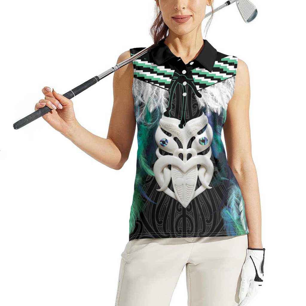 Aotearoa Korowai Motif Women Sleeveless Polo Shirt Maori Wheku Poutama LT14 - Polynesian Pride