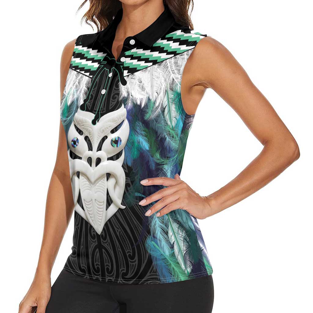 Aotearoa Korowai Motif Women Sleeveless Polo Shirt Maori Wheku Poutama LT14 - Polynesian Pride
