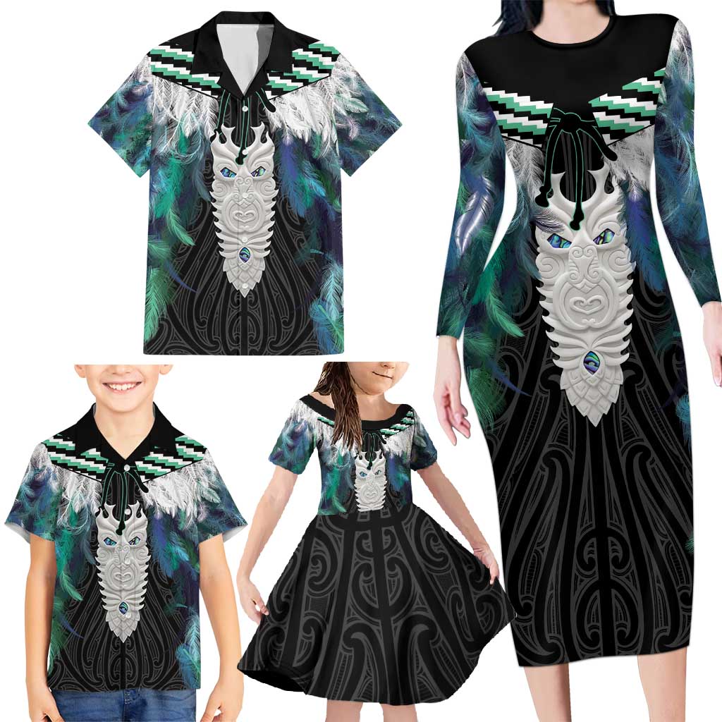 Aotearoa Korowai Motif Family Matching Long Sleeve Bodycon Dress and Hawaiian Shirt Maori Tane Poutama LT14 - Polynesian Pride