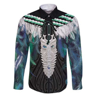 Aotearoa Korowai Motif Family Matching Long Sleeve Bodycon Dress and Hawaiian Shirt Maori Tane Poutama LT14 Dad's Shirt - Long Sleeve Turquoise - Polynesian Pride