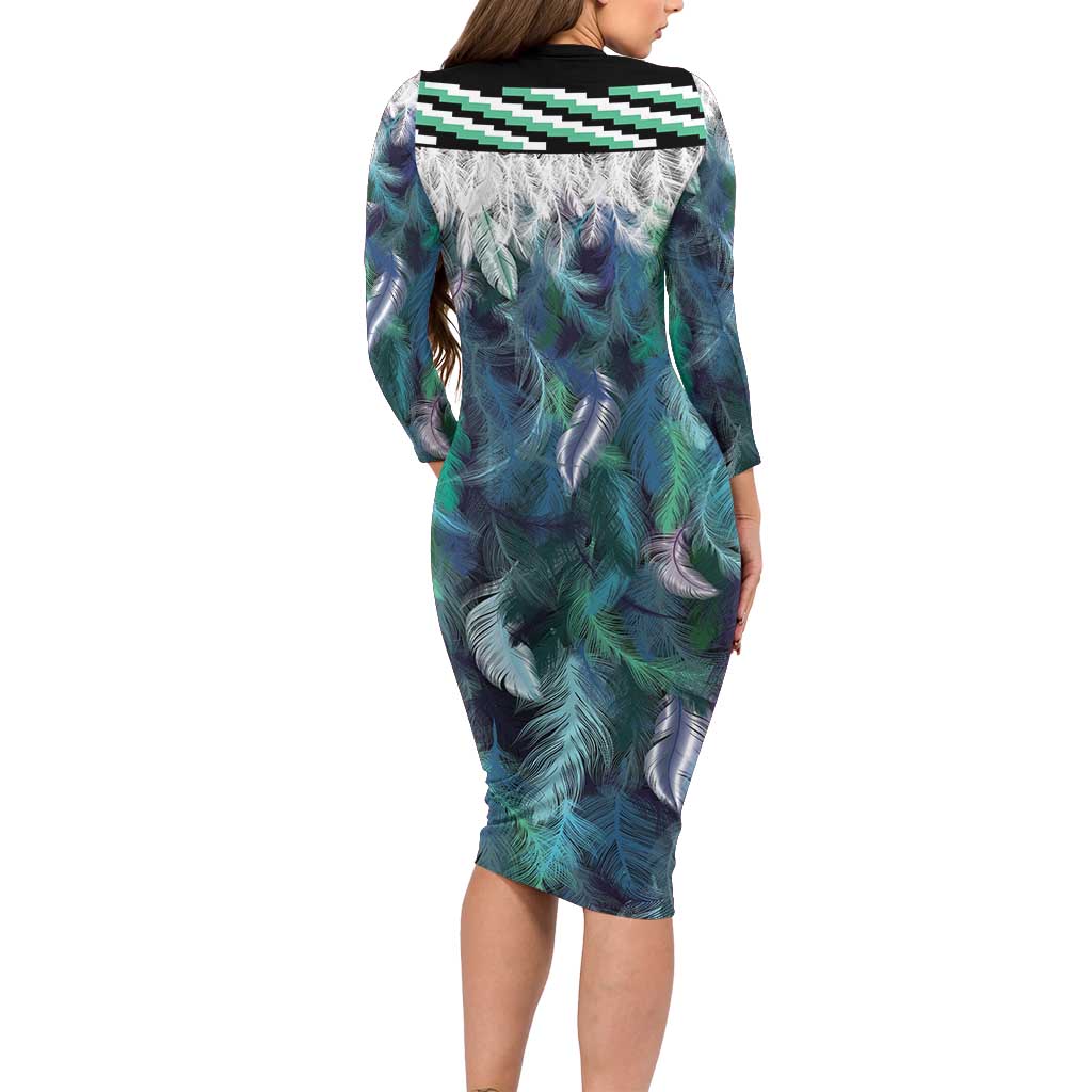 Aotearoa Korowai Motif Family Matching Long Sleeve Bodycon Dress and Hawaiian Shirt Maori Tane Poutama LT14 - Polynesian Pride