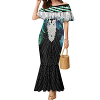 Aotearoa Korowai Motif Family Matching Mermaid Dress and Hawaiian Shirt Maori Tane Poutama LT14 Mom's Dress Turquoise - Polynesian Pride