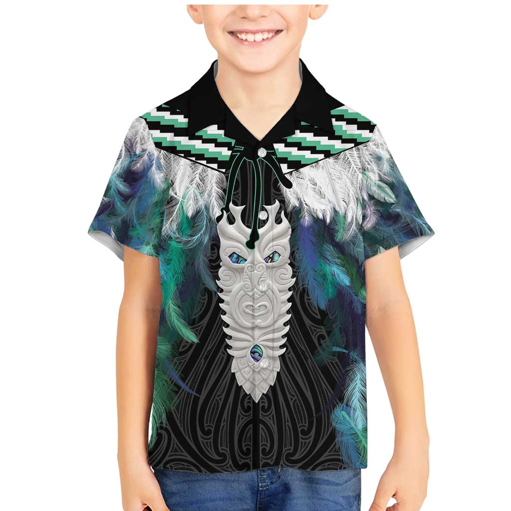 Aotearoa Korowai Motif Family Matching Mermaid Dress and Hawaiian Shirt Maori Tane Poutama LT14 Son's Shirt Turquoise - Polynesian Pride