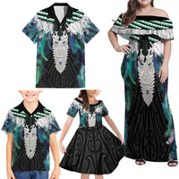 Aotearoa Korowai Motif Family Matching Off Shoulder Maxi Dress and Hawaiian Shirt Maori Tane Poutama LT14 - Polynesian Pride