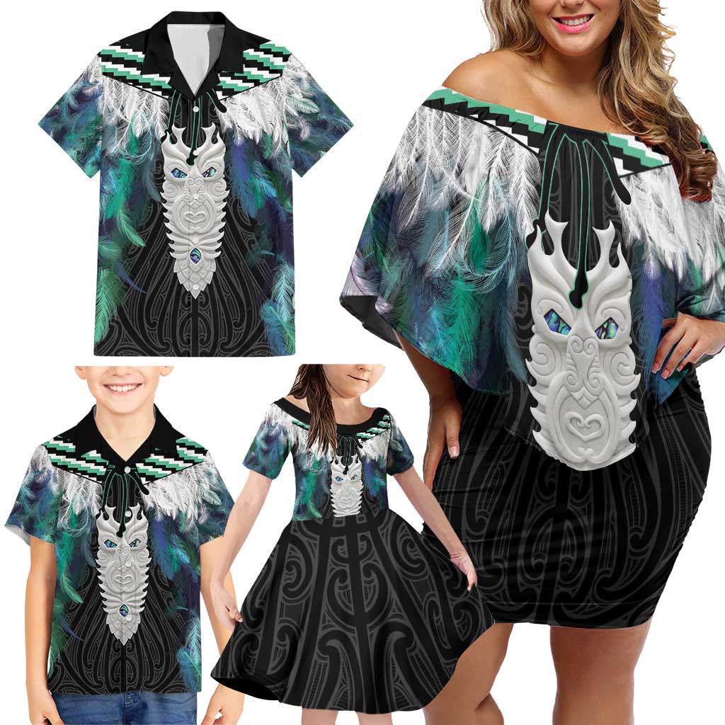 Aotearoa Korowai Motif Family Matching Off Shoulder Short Dress and Hawaiian Shirt Maori Tane Poutama LT14 - Polynesian Pride