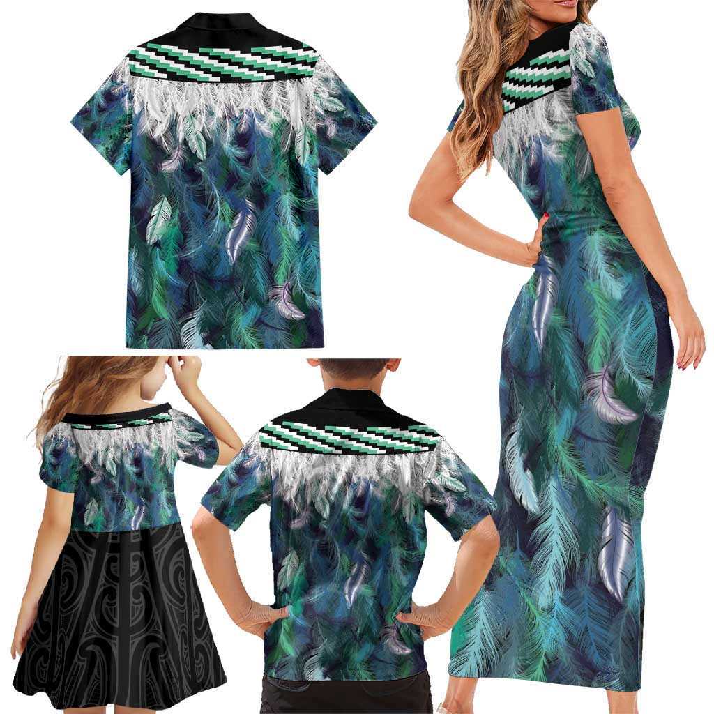 Aotearoa Korowai Motif Family Matching Short Sleeve Bodycon Dress and Hawaiian Shirt Maori Tane Poutama LT14 - Polynesian Pride