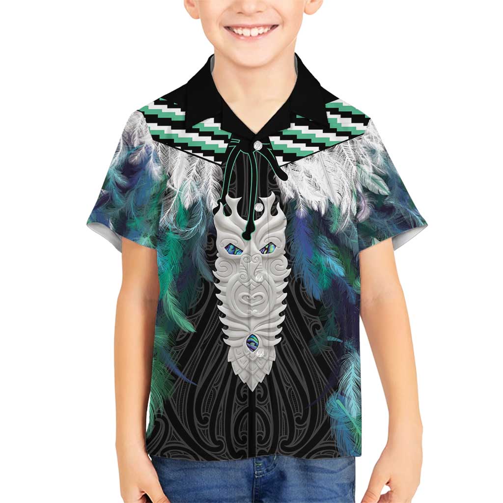 Aotearoa Korowai Motif Family Matching Summer Maxi Dress and Hawaiian Shirt Maori Tane Poutama LT14 Son's Shirt Turquoise - Polynesian Pride