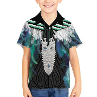 Aotearoa Korowai Motif Family Matching Tank Maxi Dress and Hawaiian Shirt Maori Tane Poutama LT14 Son's Shirt Turquoise - Polynesian Pride