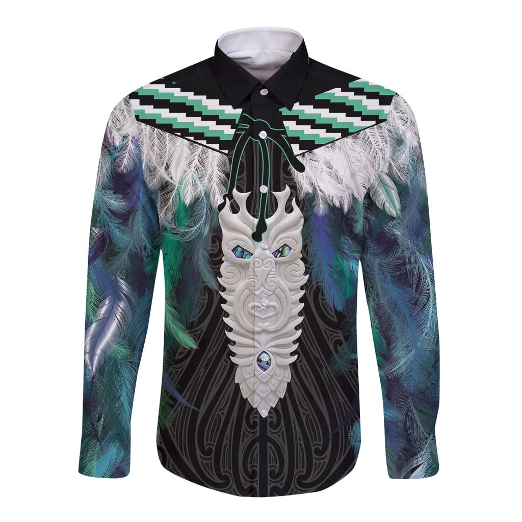 Aotearoa Korowai Motif Long Sleeve Button Shirt Maori Tane Poutama LT14 Unisex Turquoise - Polynesian Pride