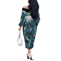 Aotearoa Korowai Motif Off The Shoulder Long Sleeve Dress Maori Tane Poutama LT14 - Polynesian Pride