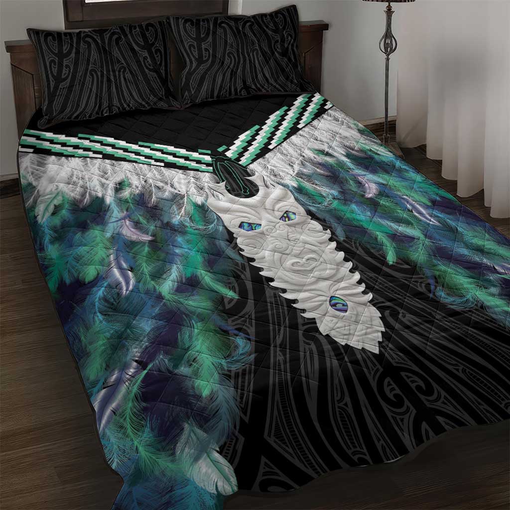 Aotearoa Korowai Motif Quilt Bed Set Maori Tane Poutama LT14 Turquoise - Polynesian Pride