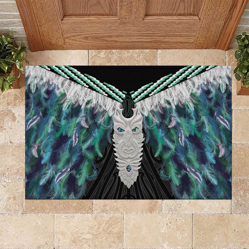 Aotearoa Korowai Motif Rubber Doormat Maori Tane Poutama LT14 Turquoise - Polynesian Pride