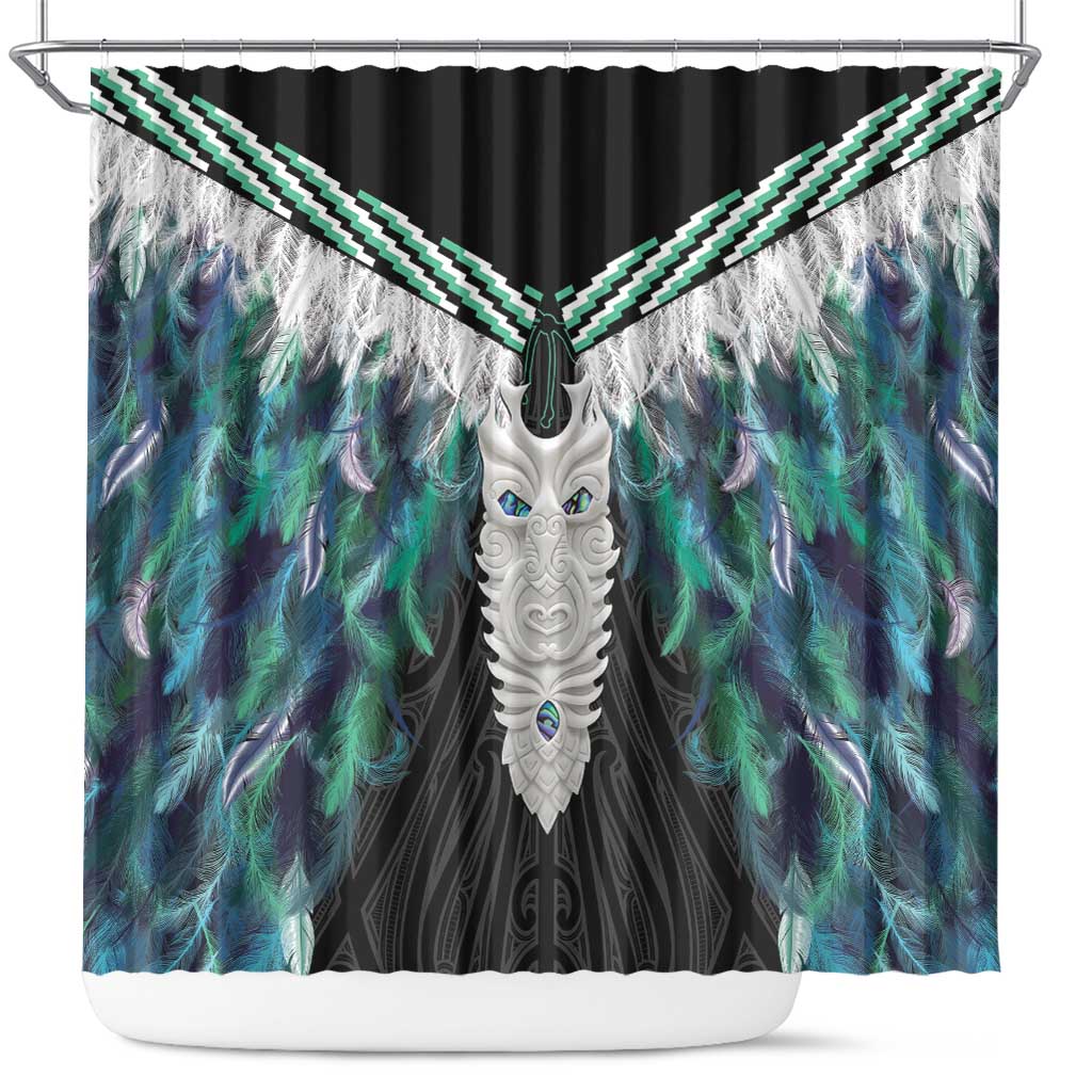 Aotearoa Korowai Motif Shower Curtain Maori Tane Poutama LT14 Turquoise - Polynesian Pride