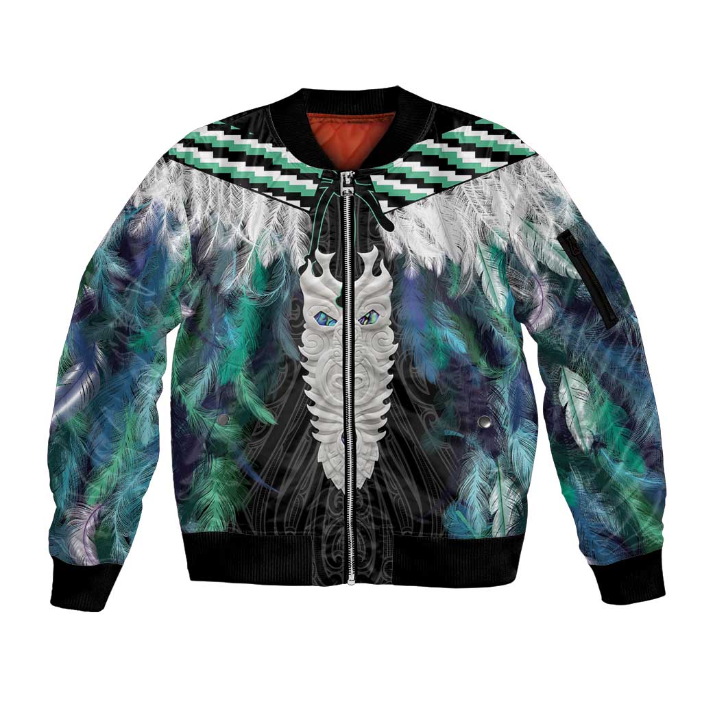 Aotearoa Korowai Motif Sleeve Zip Bomber Jacket Maori Tane Poutama LT14 Unisex Turquoise - Polynesian Pride