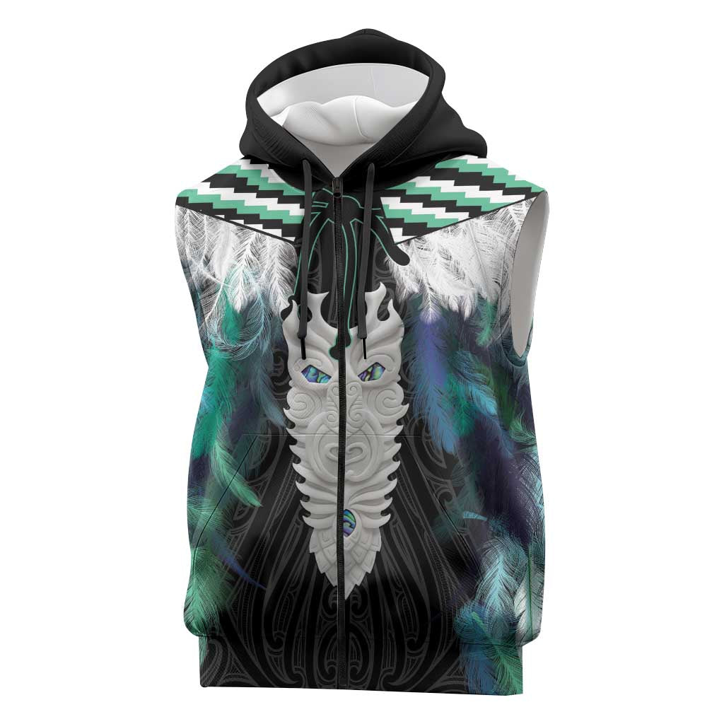 Aotearoa Korowai Motif Sleeveless Zip Hoodie Maori Tane Poutama LT14