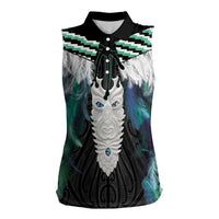 Aotearoa Korowai Motif Women Sleeveless Polo Shirt Maori Tane Poutama LT14 Female Turquoise - Polynesian Pride