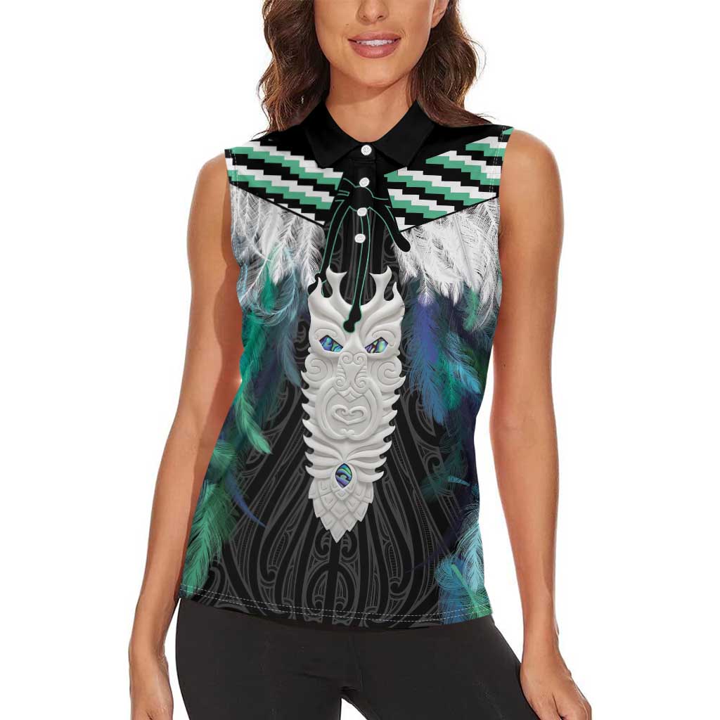 Aotearoa Korowai Motif Women Sleeveless Polo Shirt Maori Tane Poutama LT14 - Polynesian Pride