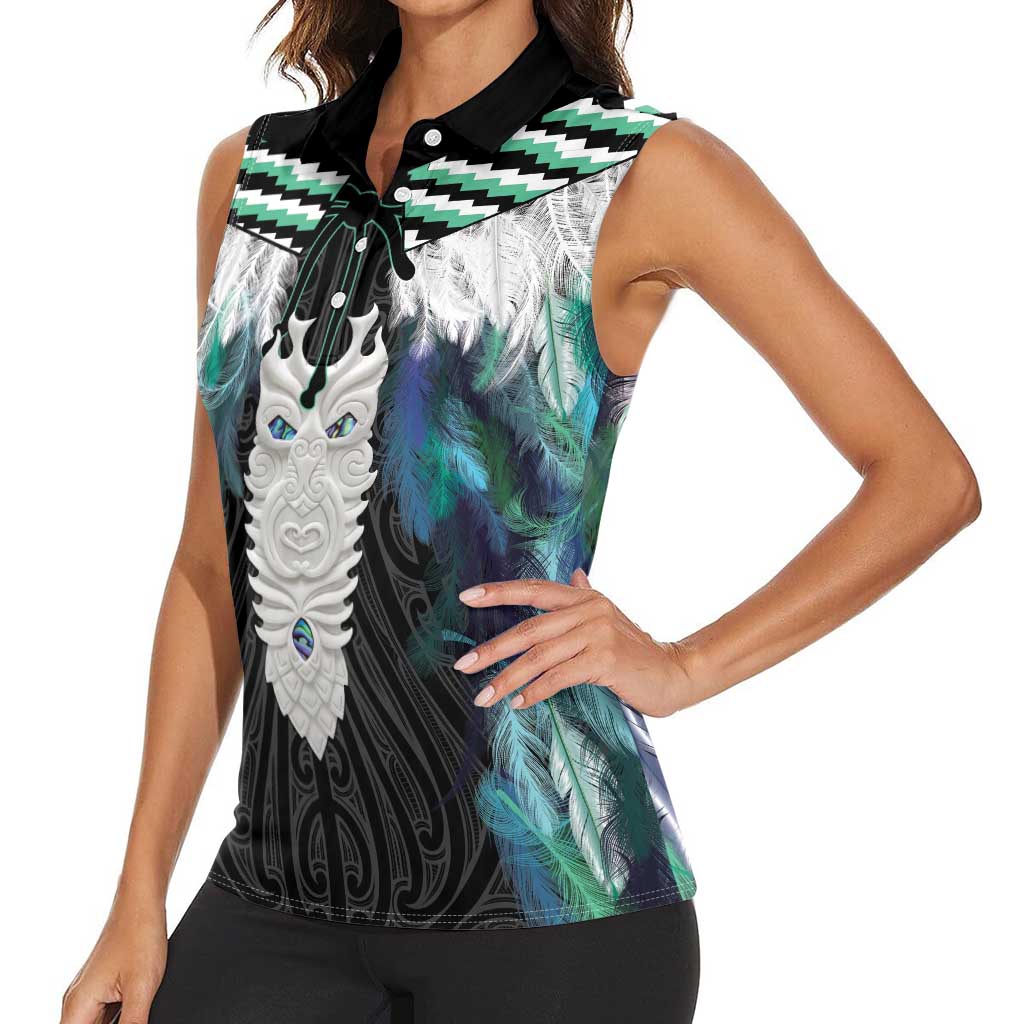 Aotearoa Korowai Motif Women Sleeveless Polo Shirt Maori Tane Poutama LT14 - Polynesian Pride