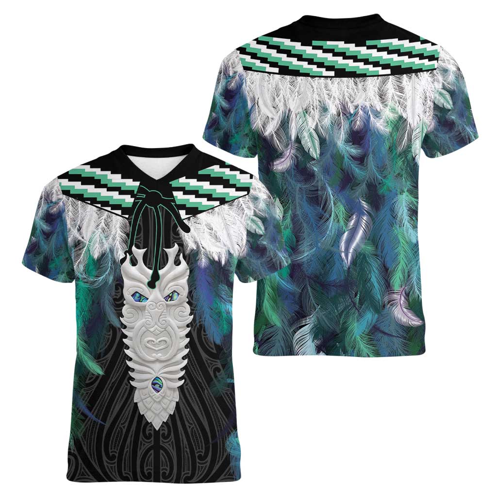 Aotearoa Korowai Motif Women V-Neck T-Shirt Maori Tane Poutama LT14 - Polynesian Pride