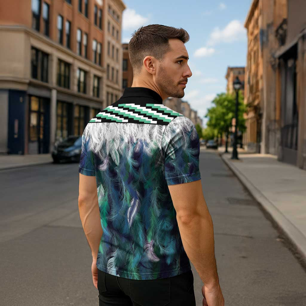 Aotearoa Korowai Motif Zipper Polo Shirt Maori Tane Poutama - Polynesian Pride