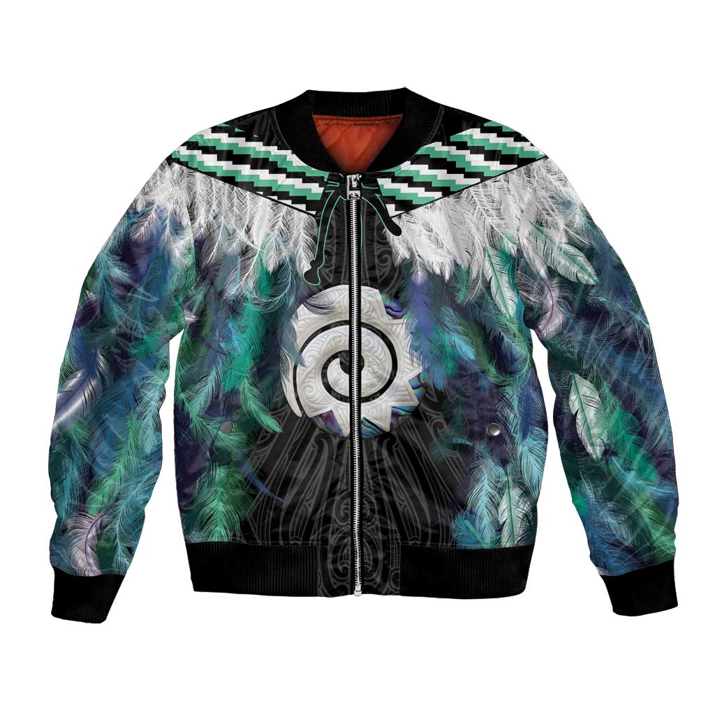 Aotearoa Korowai Motif Bomber Jacket Maori Koru Poutama LT14 Unisex Turquoise - Polynesian Pride