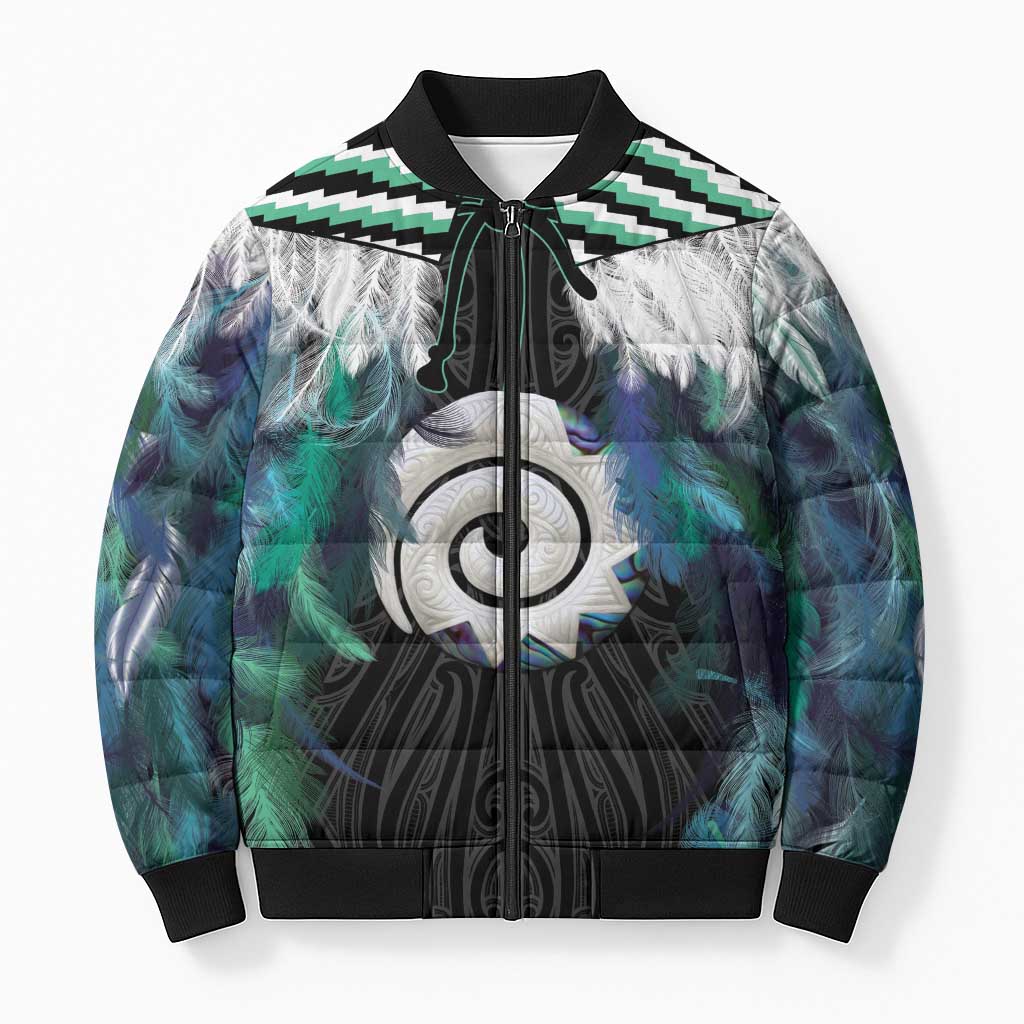 Aotearoa Korowai Motif Bomber Puffer Jacket Maori Koru Poutama LT14 Unisex Turquoise - Polynesian Pride