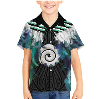 Aotearoa Korowai Motif Family Matching Mermaid Dress and Hawaiian Shirt Maori Koru Poutama LT14 Son's Shirt Turquoise - Polynesian Pride