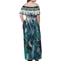 Aotearoa Korowai Motif Family Matching Off Shoulder Maxi Dress and Hawaiian Shirt Maori Koru Poutama LT14 - Polynesian Pride