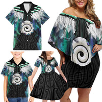 Aotearoa Korowai Motif Family Matching Off Shoulder Short Dress and Hawaiian Shirt Maori Koru Poutama LT14 - Polynesian Pride