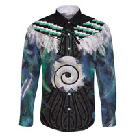 Aotearoa Korowai Motif Family Matching Puletasi and Hawaiian Shirt Maori Koru Poutama LT14 Dad's Shirt - Long Sleeve Turquoise - Polynesian Pride