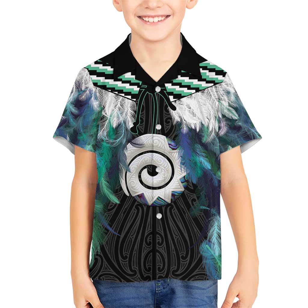 Aotearoa Korowai Motif Family Matching Puletasi and Hawaiian Shirt Maori Koru Poutama LT14 Son's Shirt Turquoise - Polynesian Pride