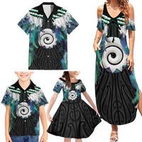 Aotearoa Korowai Motif Family Matching Summer Maxi Dress and Hawaiian Shirt Maori Koru Poutama LT14 - Polynesian Pride