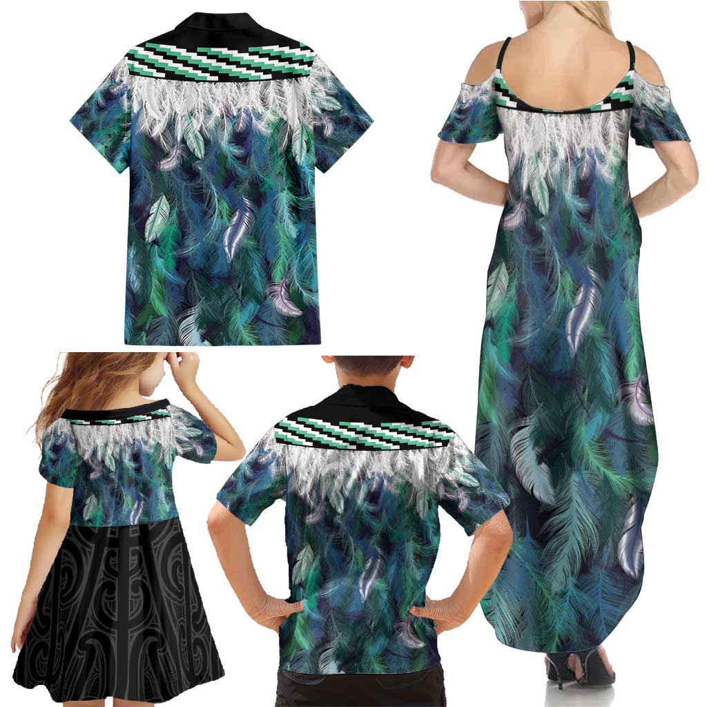Aotearoa Korowai Motif Family Matching Summer Maxi Dress and Hawaiian Shirt Maori Koru Poutama LT14 - Polynesian Pride