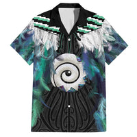 Aotearoa Korowai Motif Family Matching Summer Maxi Dress and Hawaiian Shirt Maori Koru Poutama LT14 Dad's Shirt - Short Sleeve Turquoise - Polynesian Pride