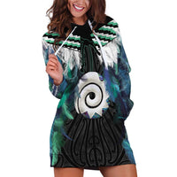 Aotearoa Korowai Motif Hoodie Dress Maori Koru Poutama LT14 Turquoise - Polynesian Pride