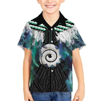 Aotearoa Korowai Motif Kid Hawaiian Shirt Maori Koru Poutama LT14 Kid Turquoise - Polynesian Pride