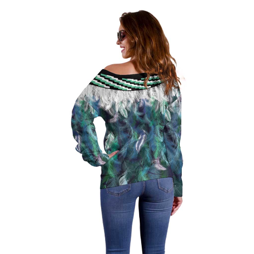 Aotearoa Korowai Motif Off Shoulder Sweater Maori Koru Poutama