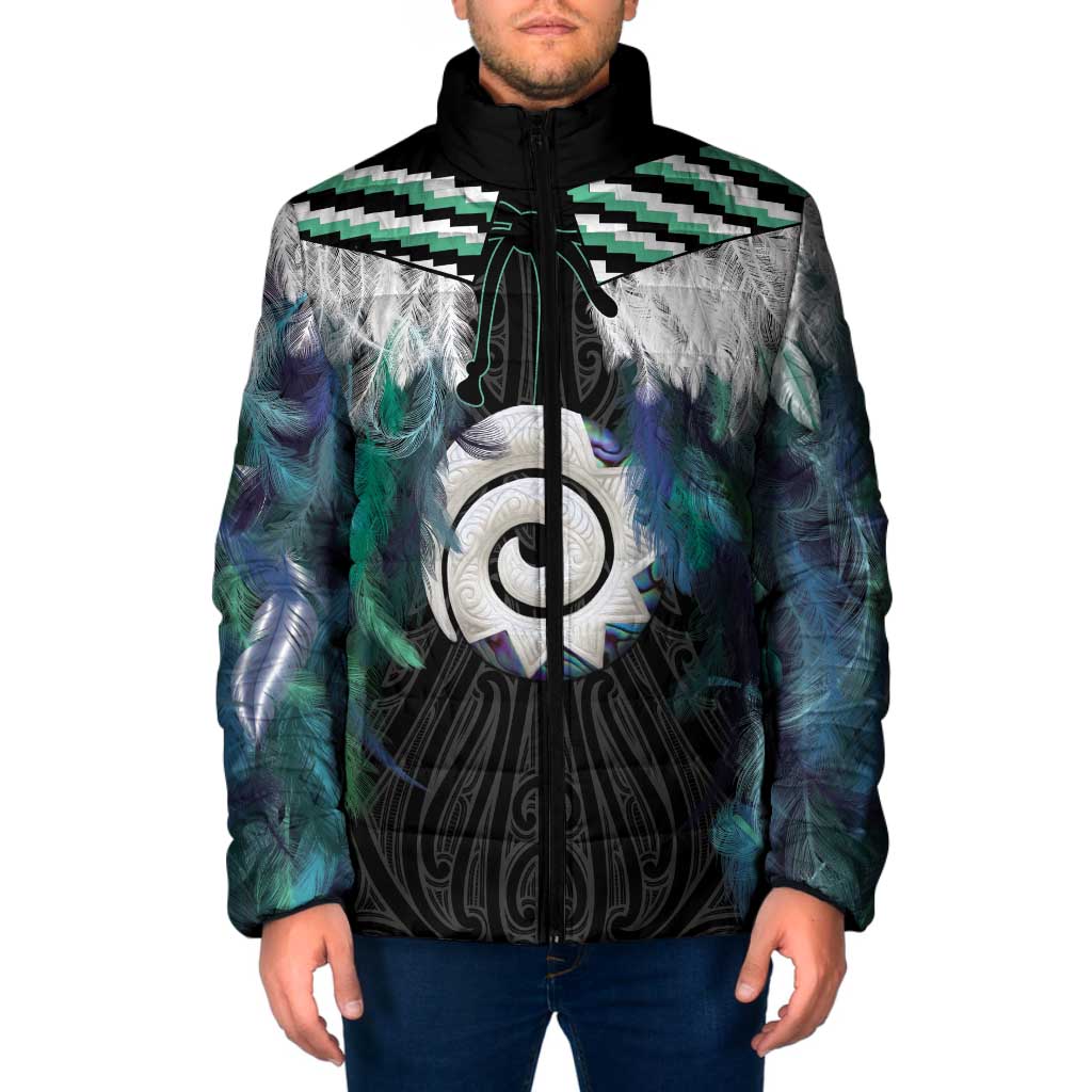 Aotearoa Korowai Motif Padded Jacket Maori Koru Poutama LT14 Men Turquoise - Polynesian Pride