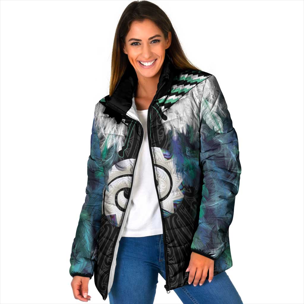 Aotearoa Korowai Motif Padded Jacket Maori Koru Poutama LT14 Women Turquoise - Polynesian Pride