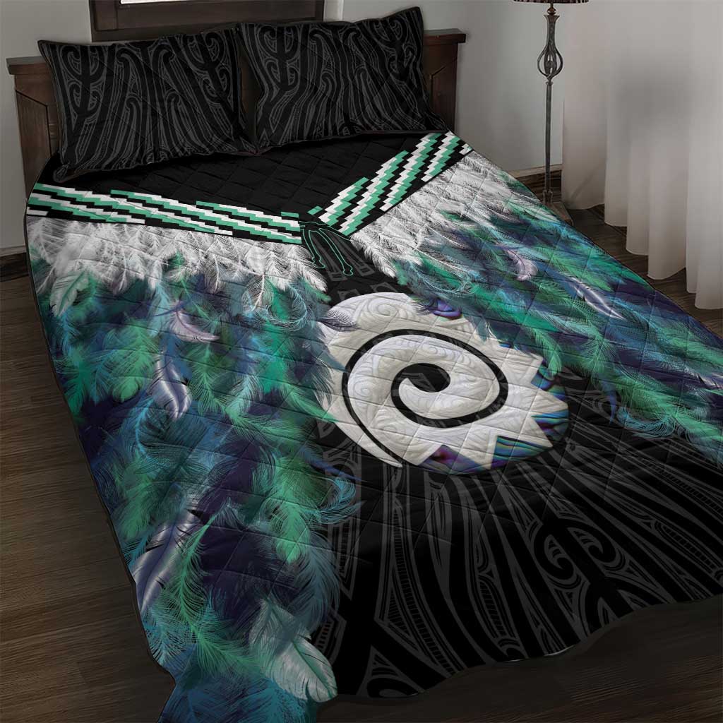 Aotearoa Korowai Motif Quilt Bed Set Maori Koru Poutama LT14 Turquoise - Polynesian Pride