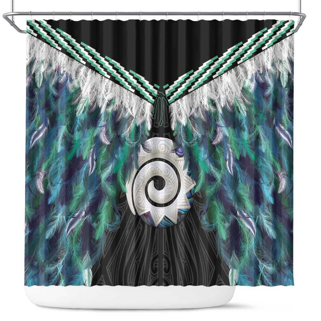 Aotearoa Korowai Motif Shower Curtain Maori Koru Poutama LT14 Turquoise - Polynesian Pride