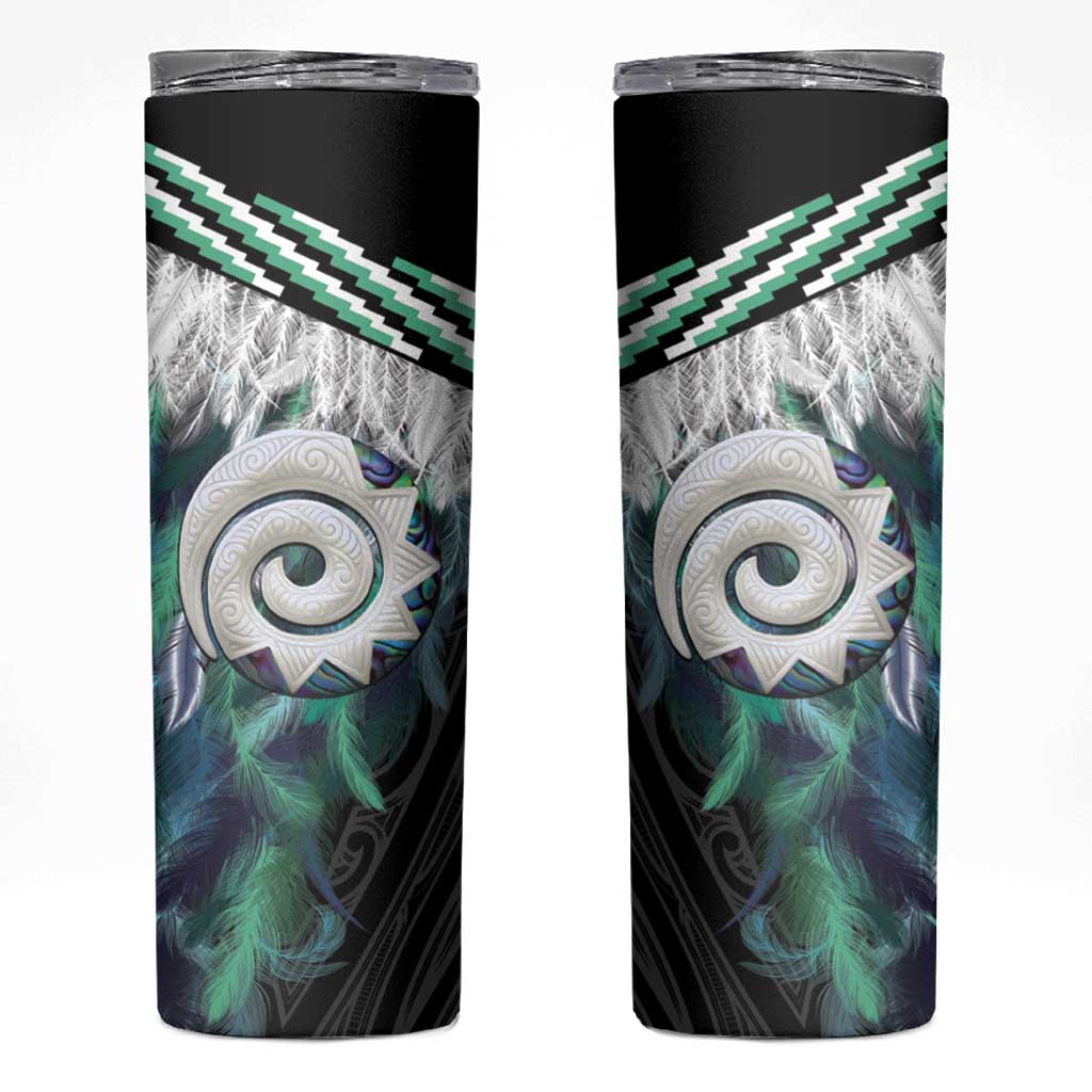 Aotearoa Korowai Motif Skinny Tumbler Maori Koru Poutama LT14 Turquoise - Polynesian Pride